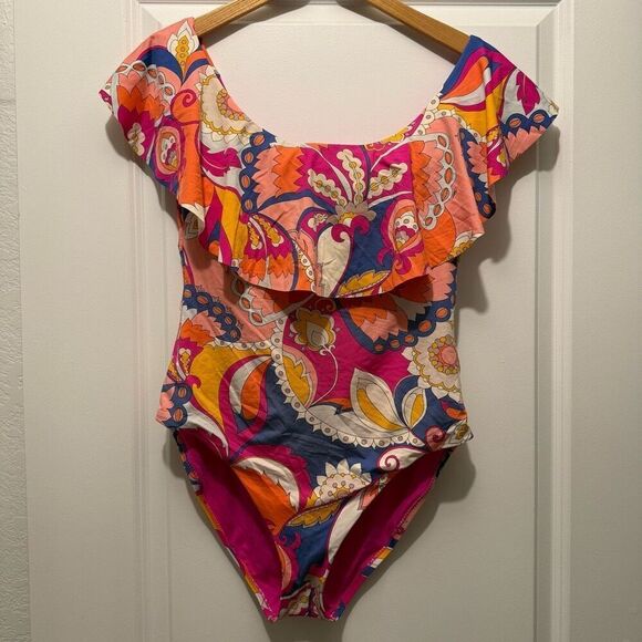 Trina Turk MULTI Sevilla Off the Shoulder One Piece Swimsuit Size 12 - Picture 2 of 6